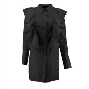 Black Ruffle Detail Shirt Dress